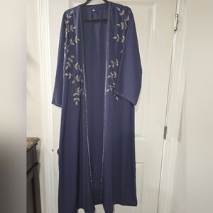 Elegant Navy Embroidered Women's Robe